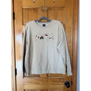 Basic Editions Women's Beige Embroidered Crewneck Sweatshirt Extra Large